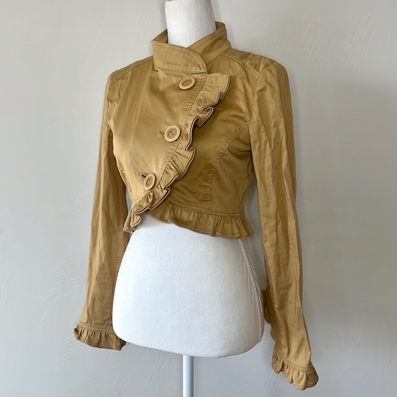 Khaki Ruffle Cropped Jacket - Picture 3 of 9